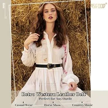 JASGOOD Women Leather Belts Ladies Vintage Western Design Black Waist Belt for Pants Jeans Dresses (Fit Size 23-27 Inches,D-Golden Buckle)
