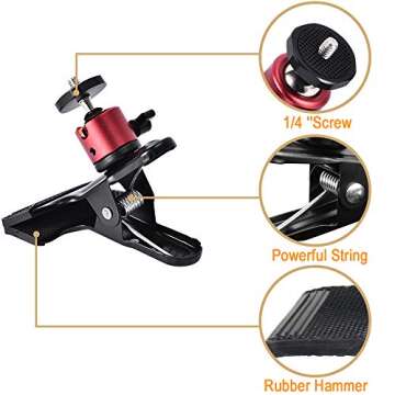 UTEBIT Tripod Camera Clip Clamp with 360 Degree Swivel Mini Ball Head 2 Pack Clip Camera Mount Photo...
