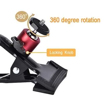 UTEBIT Tripod Camera Clip Clamp with 360 Degree Swivel Mini Ball Head 2 Pack Clip Camera Mount Photography Accessories Clamp 1/4'' Screw Black Spring Clamp for DSLR Video Photoshoot Studio