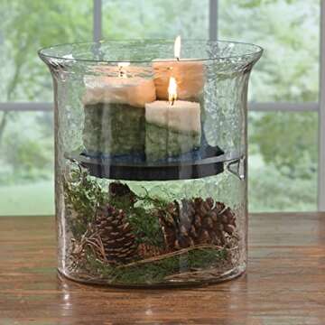 Park Designs Hammered Glass Cylinder with Black Candle Pan 12" D