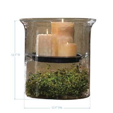 Park Designs Hammered Glass Cylinder with Black Candle Pan 12" D