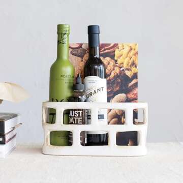 Creative Co-Op Stoneware Food Storage Basket - Rustic White with Handles