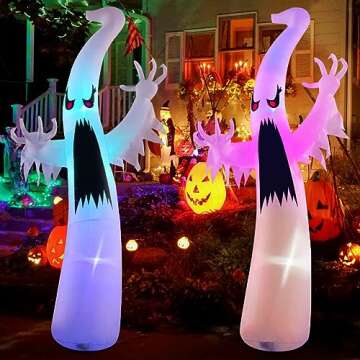 GOOSH 6 FT Halloween Inflatables Ghost Outdoor Decorations Blow Up Yard Scary Red Eye Dimming Ghost with Built-in Colorful LEDs for Garden Lawn Indoor Party Decor