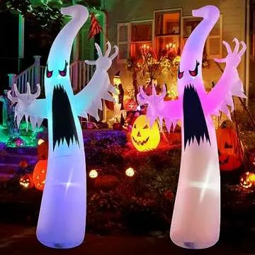GOOSH 6 FT Halloween Inflatables Ghost Outdoor Decorations Blow Up Yard Scary Red Eye Dimming Ghost with Built-in Colorful LEDs for Garden Lawn Indoor Party Decor