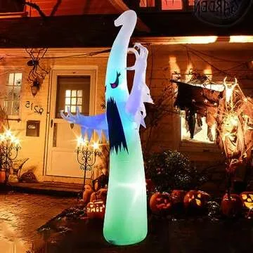 GOOSH 6 FT Halloween Inflatables Ghost Outdoor Decorations Blow Up Yard Scary Red Eye Dimming Ghost with Built-in Colorful LEDs for Garden Lawn Indoor Party Decor