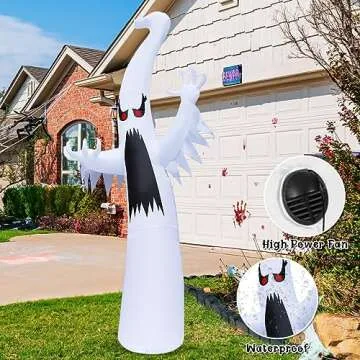 GOOSH 6 FT Halloween Inflatables Ghost Outdoor Decorations Blow Up Yard Scary Red Eye Dimming Ghost with Built-in Colorful LEDs for Garden Lawn Indoor Party Decor