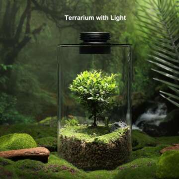 Desktop Glass Plant Terrarium with Grow Light