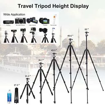 PHOSNOVA Compact Camera Tripod 62",Lightweight Travel Tripod for DSLR with 360 Degree Ball Head Detachable,Camera Monopod,11lbs Load for Video Camcorder