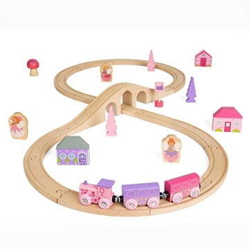Bigjigs Rail Fairy Figure Of Eight Train Set - 35pc Pink Wooden Railway, Toy Trains & Accessories, P...