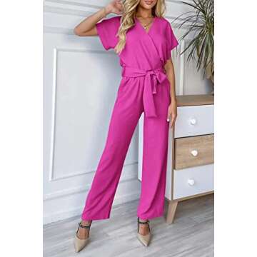 PRETTYGARDEN Women's Casual Short Sleeve Belted Jumpsuit - Easy Summer Style