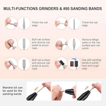 COSITTE Electric Nail Drill, USB Electric Nail Drill Machine for Acrylic Nails, Portable Electrical Nail File Polishing Tool Manicure Pedicure Efile Nail Supplies for Home and Salon Use Black