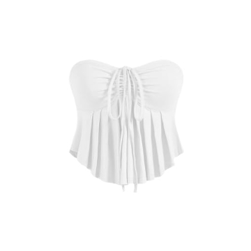 MSBESYOR Women Summer Strapless Ruffle Hem Crop Tube Top Sweetheart Neck Drawstring Ruched Going Out...