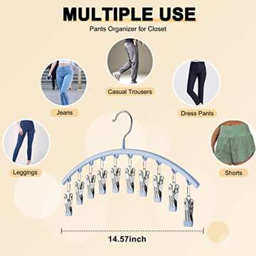Volnamal Legging Organizer for Closet, Metal Yoga Pants Hanger w/Rubber Coated 2 Pack w/10 Clips Hold 20 Leggings, Hangers Space Saving Hanging Closet Organizer for Closet Organizers and Storage, Blue