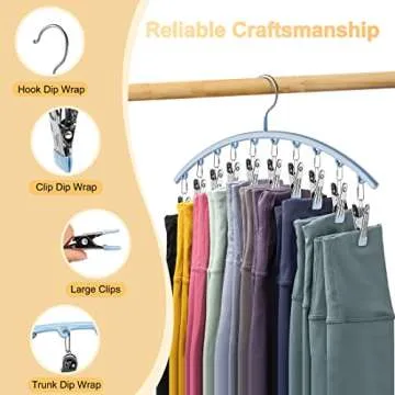 Volnamal Legging Organizer for Closet, Metal Yoga Pants Hanger w/Rubber Coated 2 Pack w/10 Clips Hold 20 Leggings, Hangers Space Saving Hanging Closet Organizer for Closet Organizers and Storage, Blue