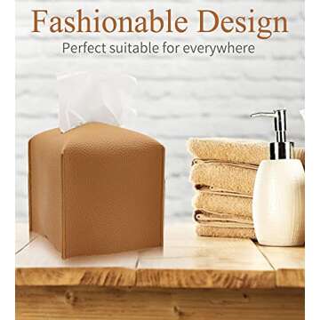 Livelab Tissue Box Cover, Modern Square Decorative PU Leather Facial Paper Case Organizer Holder Dis...