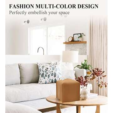 Livelab Tissue Box Cover, Modern Square Decorative PU Leather Facial Paper Case Organizer Holder Dispenser for Bathroom, Vanity Countertop, Night Stands, Desk, Car 5X5X5'' | Camel