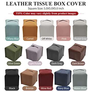 Livelab Tissue Box Cover, Modern Square Decorative PU Leather Facial Paper Case Organizer Holder Dispenser for Bathroom, Vanity Countertop, Night Stands, Desk, Car 5X5X5'' | Camel
