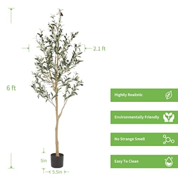 Realead 6ft Faux Olive Tree for Home and Office Decor