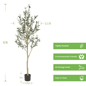 Realead 6ft Faux Olive Tree for Home and Office Decor