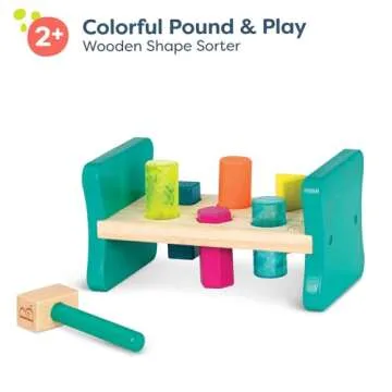 B. toys – Wooden Shape Sorter – Pounding Bench For Shape Sorting – 6 Pegs & Toy Hammer – Classic Toys For Toddlers, Kids – 2 Years + – Colorful Pound & Play