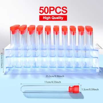 YGDZ Test Tubes with Rack, 50pcs 16x100mm Clear Plastic Test Tubes with Caps and Holder Rack for Nur...