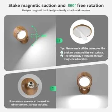 Lightbiz LED Wall Lights, Wall Sconces with Remote Rechargeable Battery Operated, 3 Color Temperatures & Dimmable Wall Lamp Magnetic 360° Rotation Wireless Light for Bedroom Living Room