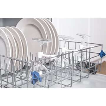 Wine Wash Dishwasher Attachment, Wine Glass Clip Kitchen Gadget for Cleaning Wine Glasses, Stemware Holder, BPA Free Silicone, Wine Accessories & Gifts for Wine Lover, White Set of 4