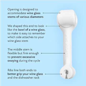 Wine Wash Dishwasher Attachment, Wine Glass Clip Kitchen Gadget for Cleaning Wine Glasses, Stemware Holder, BPA Free Silicone, Wine Accessories & Gifts for Wine Lover, White Set of 4