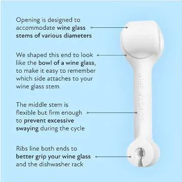 Wine Wash Dishwasher Attachment, Wine Glass Clip Kitchen Gadget for Cleaning Wine Glasses, Stemware Holder, BPA Free Silicone, Wine Accessories & Gifts for Wine Lover, White Set of 4