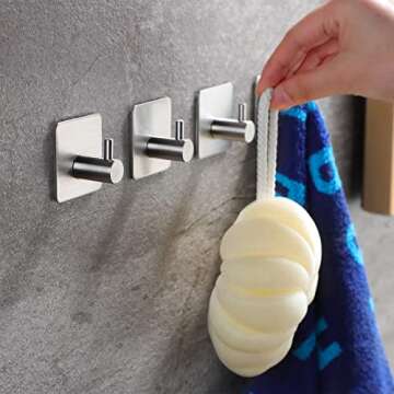 Adhesive Towel Hooks - Self Adhesive Robe Hooks Home Coat Hook SUS 304 Stainless Steel Bathroom Hook...