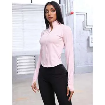 UANEO Workout Tops for Women Cropped Workout Jackets for Women Yoga Athletic Jacket (Pink-L)