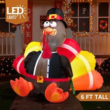 Joiedomi 6 FT Thanksgiving Inflatable Turkey Decorations, LED Light Up Turkey with Pilgrim Hat, Blow...