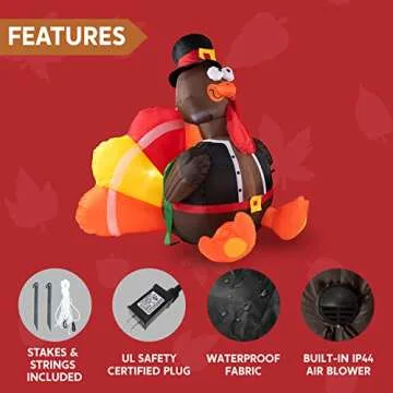 6 FT Inflatable Turkey - Festive Decoration for Thanksgiving & Halloween
