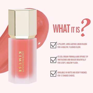 KIMUSE Liquid Blush, Soft Cream Blush Face Blush, Liquid Blush for Cheeks, Long-Wearing Pigmented Blush, Waterproof, Smudge Proof, Dewy Finish