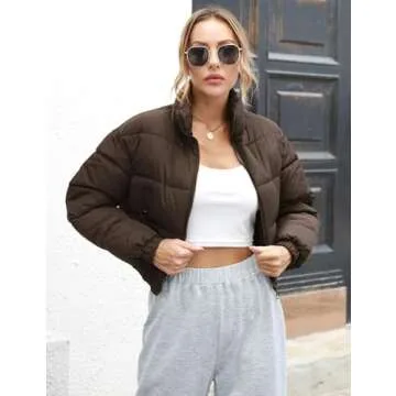Gihuo Womens Cropped Quilted Puffer Jacket Lightweight Padded Coat Warm Puffy Coat Zip UP Bubble Coa...