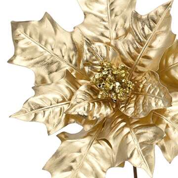 Naitmsad Cloris Art Christmas Flowers Gold Poinsettia for Xmas Holiday Decoration, 17 + 14 +10 Inch Artificial Poinsettia Flower Home Indoor Tabletop Vase Decor, Set of 6(Gold)