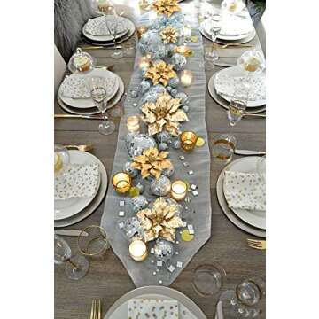 Naitmsad Cloris Art Christmas Flowers Gold Poinsettia for Xmas Holiday Decoration, 17 + 14 +10 Inch Artificial Poinsettia Flower Home Indoor Tabletop Vase Decor, Set of 6(Gold)