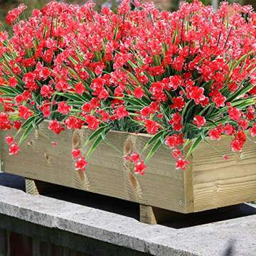 ArtBloom 8 Bundles Outdoor Artificial Fake Flowers UV Resistant Shrubs Plants, Faux Plastic Greenery...