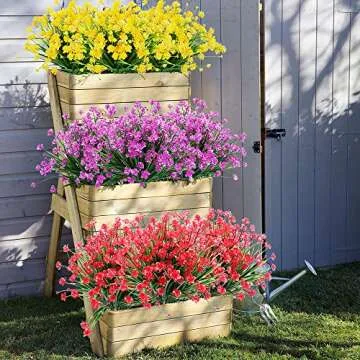 ArtBloom 8 Bundles Outdoor Artificial Fake Flowers UV Resistant Shrubs Plants, Faux Plastic Greenery for Indoor Outside Hanging Plants Garden Porch Window Box Home Wedding Farmhouse Decor (Red)