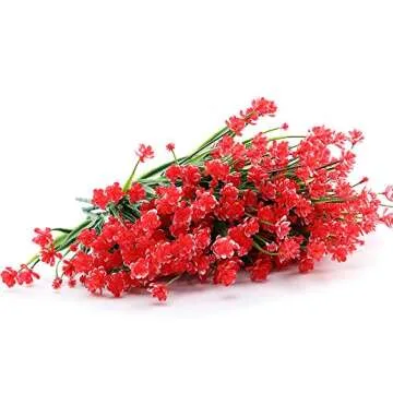 ArtBloom 8 Bundles Outdoor Artificial Fake Flowers UV Resistant Shrubs Plants, Faux Plastic Greenery for Indoor Outside Hanging Plants Garden Porch Window Box Home Wedding Farmhouse Decor (Red)