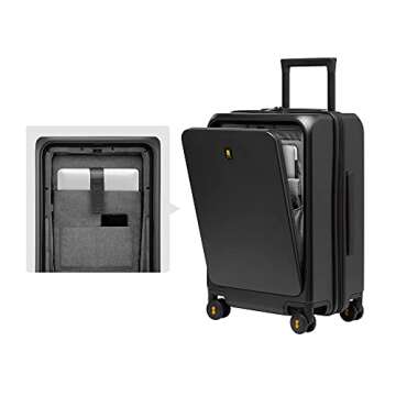 LEVEL8 Road Runner Pro Carry-On Luggage, 20” Lightweight PC Hardside Suitcase with Wheels, Spinner Trolley for Luggages with Front Compartment, Tsa Lock, Black