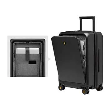 LEVEL8 Road Runner Pro Carry-On Luggage, 20” Lightweight PC Hardside Suitcase with Wheels, Spinner Trolley for Luggages with Front Compartment, Tsa Lock, Black