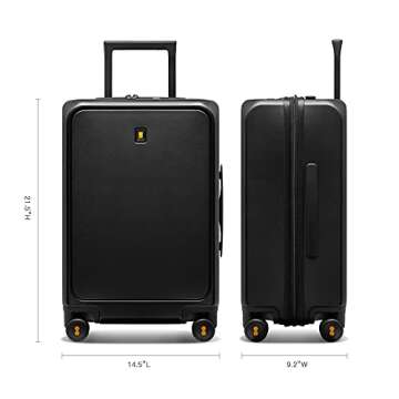 LEVEL8 Road Runner Pro Carry-On Luggage, 20” Lightweight PC Hardside Suitcase with Wheels, Spinner Trolley for Luggages with Front Compartment, Tsa Lock, Black