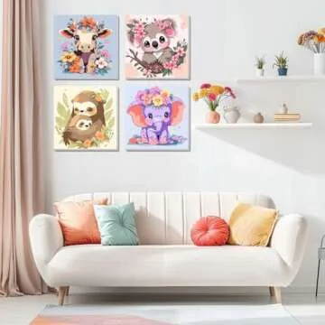 4 Pack Paint by Numbers Kit for Kids - Age 4-8, Framed Canvas Animals Drawing Kit, Color by Number for Beginners, 8x8 Inch