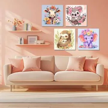 4 Pack Paint by Numbers Kit for Kids - Age 4-8, Framed Canvas Animals Drawing Kit, Color by Number for Beginners, 8x8 Inch