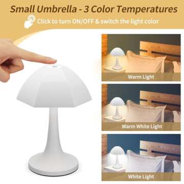 Riceears Cordless Table Lamp, Small Table Lamp, LED Touch Lamp Rechargeable Battery Operated Lights 4000mAh, 3 Color & Stepless Dimmable, Portable Desk Lamp Wireless for Bedroom Bedside Nightstand
