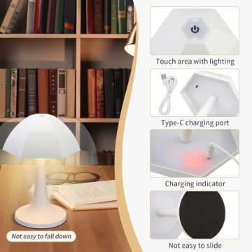 Riceears Cordless Table Lamp, Small Table Lamp, LED Touch Lamp Rechargeable Battery Operated Lights 4000mAh, 3 Color & Stepless Dimmable, Portable Desk Lamp Wireless for Bedroom Bedside Nightstand