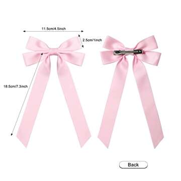 Silky Satin Hair Bows and Ribbons: 2PCS Pink Alligator Clips for Ponytail Holders, Hair Accessories for Women, Girls, Toddlers, and Teens