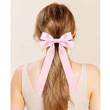 Silky Satin Hair Bows and Ribbons: 2PCS Pink Alligator Clips for Ponytail Holders, Hair Accessories for Women, Girls, Toddlers, and Teens