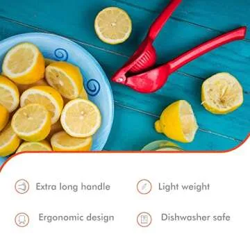 Cucisina Lime Squeezer - Aluminum Citrus Juicer - Lemonade Squeezer Press - Handheld Lemon Juicer - Easy-to-Clean, Max Extraction - Professional Kitchen Tool - Red